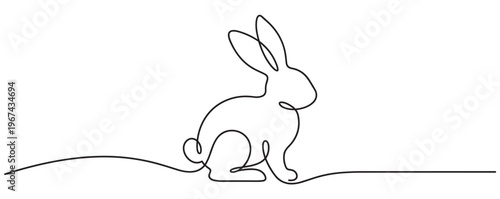 Simple continuous line drawing of a sitting rabbit with long ears, rendered in a minimalist artistic style
