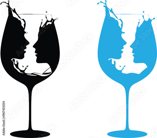 Dual exposure face and wine glass silhouette