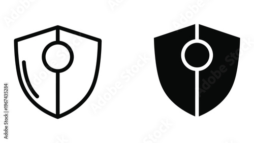 Contrasting shield designs with circular and curved elements in white and black versions
