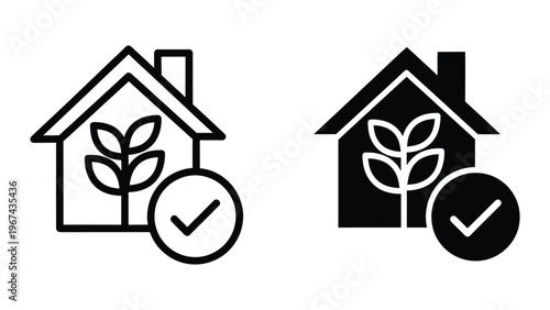 Comparison of eco-friendly and traditional home icons with verification marks.