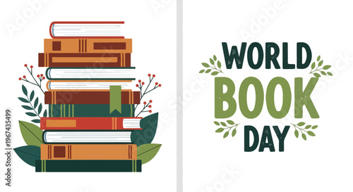 A vibrant illustration celebrating the joy of reading and knowledge, honoring World Book Day with stacked literary works, highlighting the importance of creative expression and author copyright