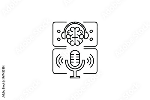 Abstract voice command icon, AI smart assistant symbol with sound waves, technology and communication concept