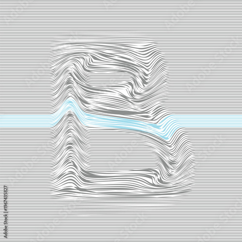 Wallpaper Mural Stylized letter B formed by wavy horizontal lines with a blue accent band, creating a 3D wave distortion, optical illusion and modern typographic abstraction. Torontodigital.ca