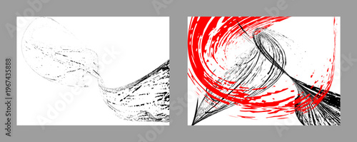 Light strokes of black and red paint on a white background. Vector