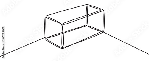 Simple black line drawing of a rectangular box with rounded edges, viewed from an elevated perspective