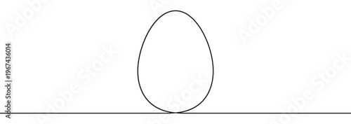 Simple black outline of an egg shape stands vertically on a thin horizontal line, minimalist illustration