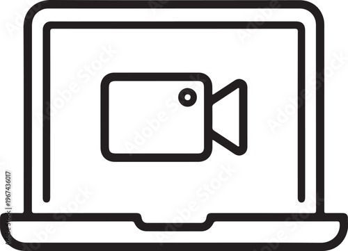 Laptop computer video call conference icon for online meeting business communication remote work blue flat vector