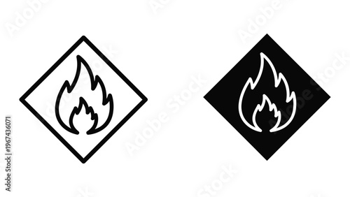 Contrasting fire hazard warning symbols on different colored backgrounds