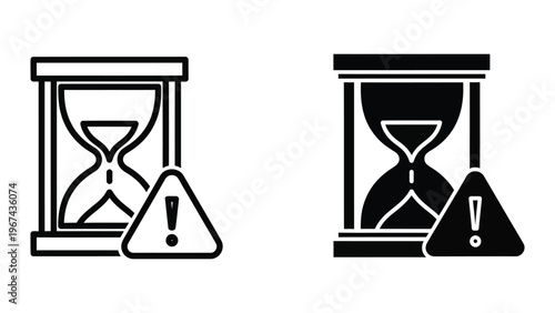 Contrasting hourglass designs with warning symbols indicating time urgency and caution