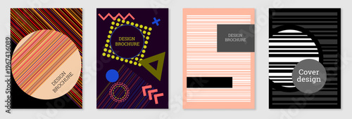 A set of abstract covers in the Memphis style. Trendy, vibrant covers, banners, posters, and booklets.