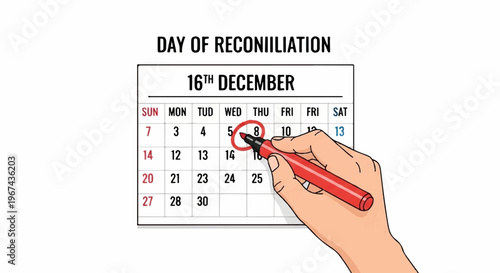 Hand marking a significant date on a calendar with a red pen symbolizing day of reconciliation