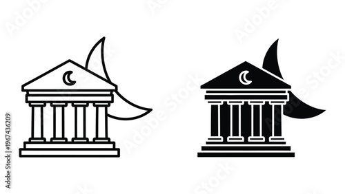 Contrast of a classic library building icon with a dark, mystical version