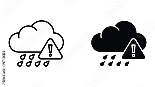 Cloud icons with warnings and rain indicating potential service disruptions or alerts