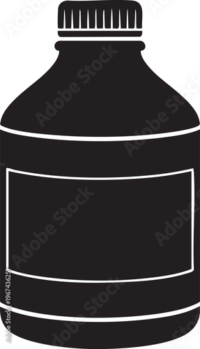 Black silhouette of a bottle with label for medicine or pills