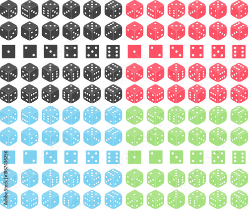 Gambling 3d dice isometric casino game cube pieces table board games dices vector illustration set