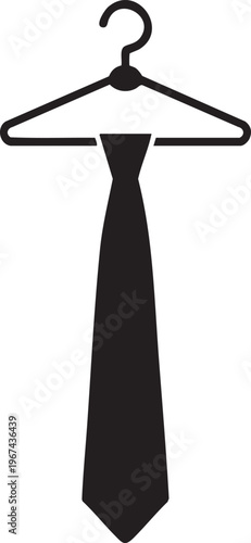 Black tie on a hanger, icon illustration. elegant clothing accessory. formal wear necktie for men. stylish business logo element.