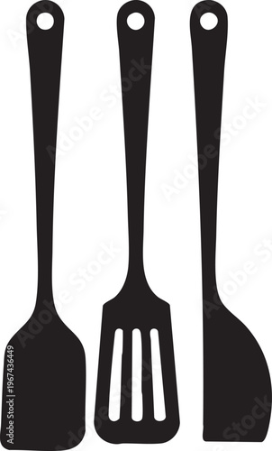 Black silhouettes of kitchen utensils spatula fork logo