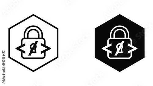 Contrast lock icons with ribbon symbol inside white and black background badges