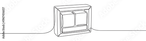 Single continuous line drawing of a modern electrical light switch with two buttons and a small indicator
