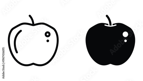 Comparison of a simple line drawing apple and a filled black apple illustration