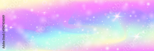 Magic Background. Pink Rainbow Hologram And Beautiful Fairy Gradient. Purple Kawaii Pattern. Cute Sparkle Texture With Candy Glitter And Watercolor Effect. Blue Magic Background.