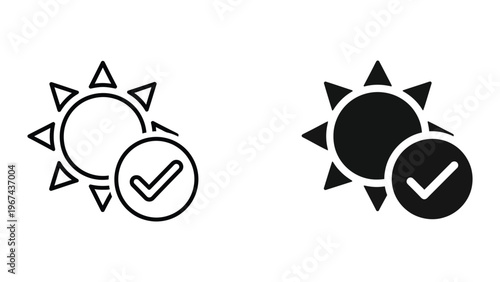 Comparison of sun icons with approval indicators in different styles