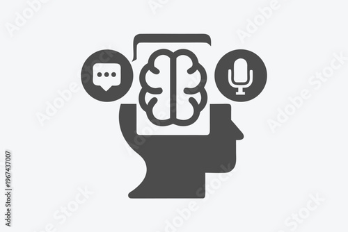 Smart assistant technology icon, blue voice AI symbol representing intelligent digital connection and service