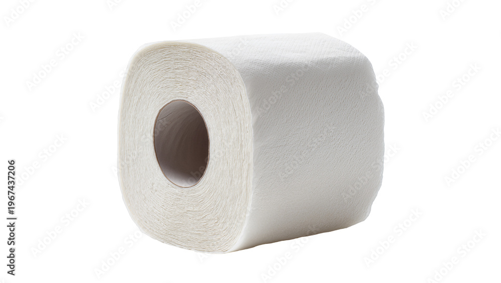 Fototapeta premium Soft white toilet paper roll with textured surface, isolated on transparent background