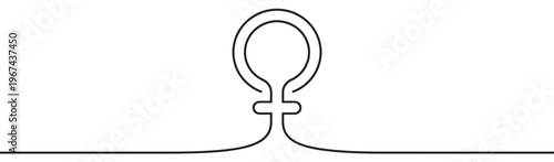 Single continuous line drawing of a female gender symbol on a clean white surface, representing femininity and women's rights