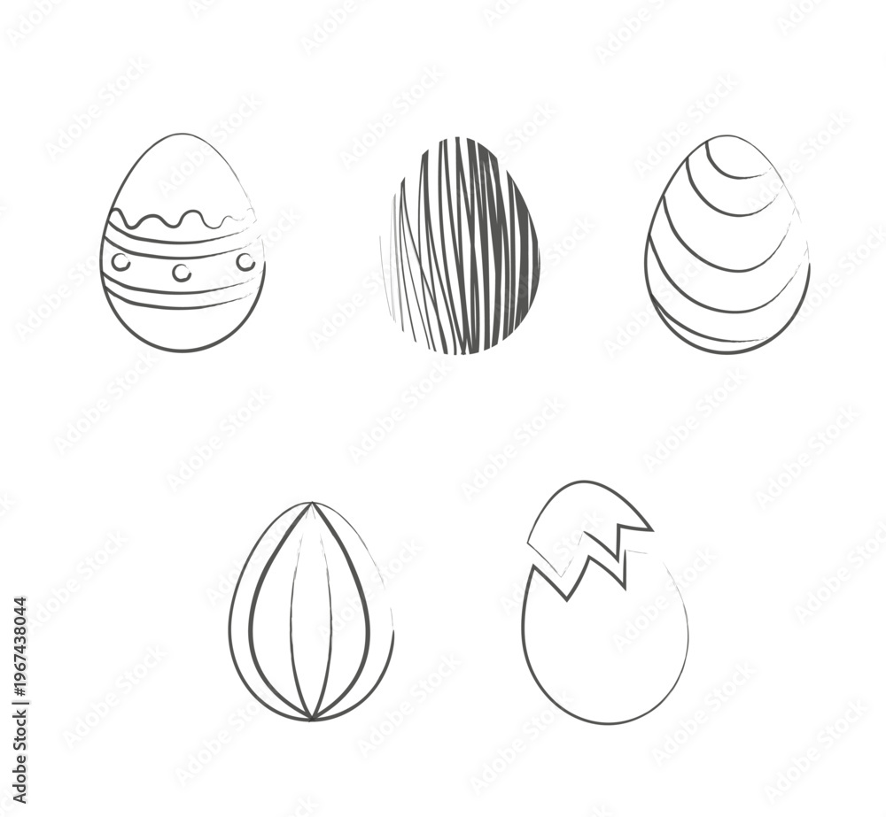 Fototapeta premium Easter Egg Outline Collection Simple Sketch Vector Set