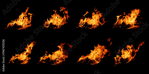 Heat beams on a black background, 8 images. Study example.