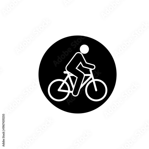 Cyclist icon in a black circle representing bicycle lane or path.