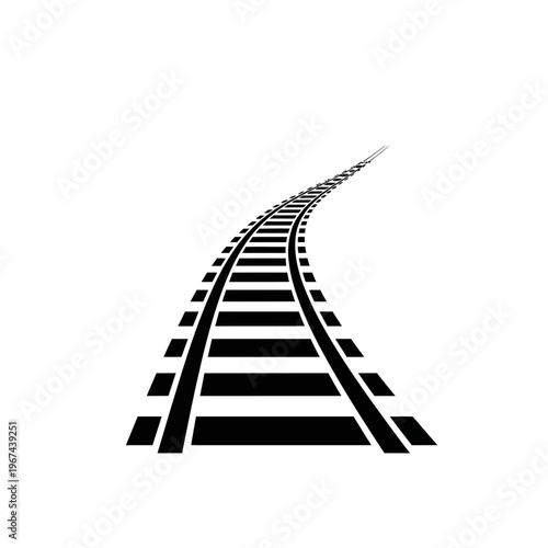 Curving railway tracks leading into the distance black and white illustration.
