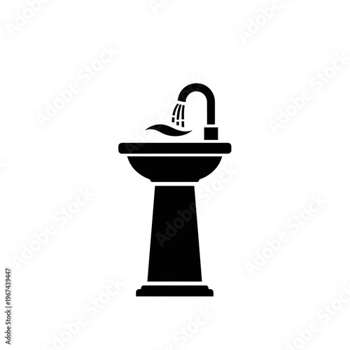 Elegant pedestal sink with faucet and flowing water bathroom fixture.