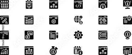 24 Modern SEO and SEM Solid Icon Set Featuring Web Analytics and Search Optimization Vector Symbols