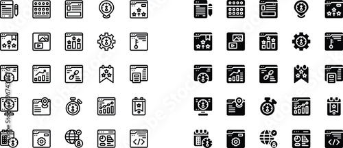 Essential 50 SEO , SEM Digital Marketing Outline and Glyph Icons Pack Featuring Data Charts Ranking Symbols and Link Building Graphics