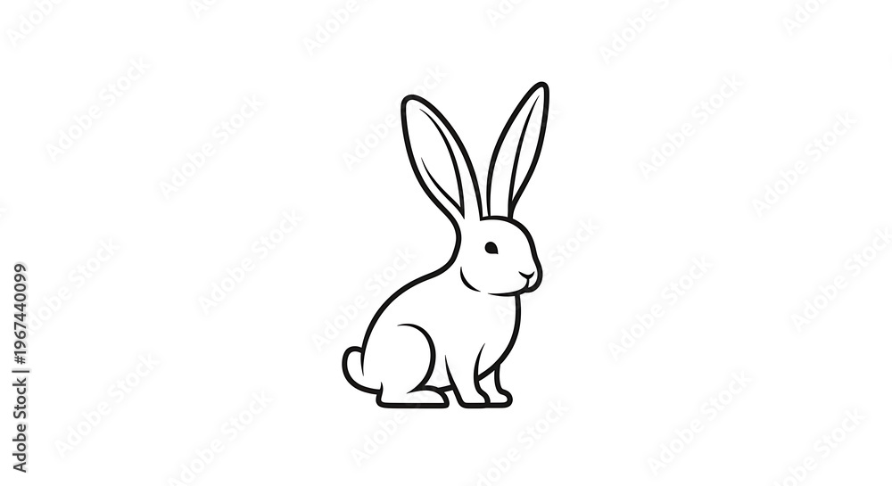 Obraz premium Rabbit icon, black line drawing, simple animal illustration, white background