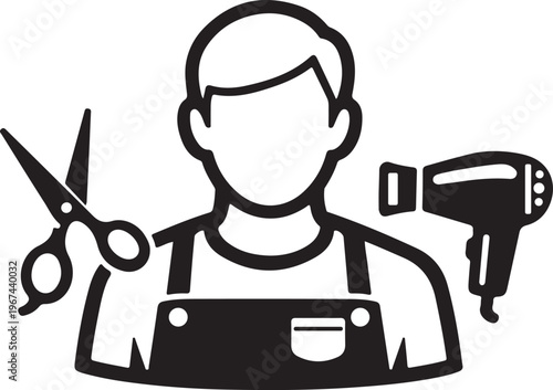 Barber Hair Stylist Icon – Salon Professional Tools Line Art Illustration