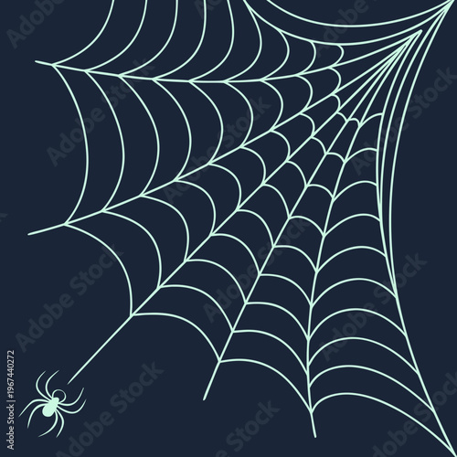 Glowing neon spider web, spooky Halloween background, dark fantasy illustration, creepy cobweb vector