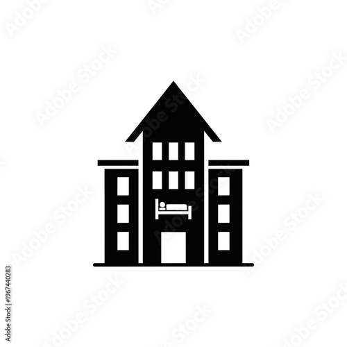 Hotel building icon representing accommodation and hospitality services for travelers and tourists.