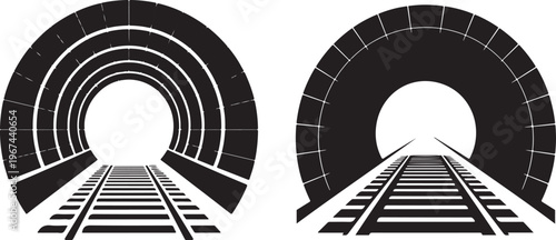 Railway Tracks Entering Tunnels white background