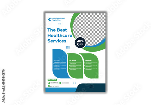 The best healthcare services with template with a green and blue background