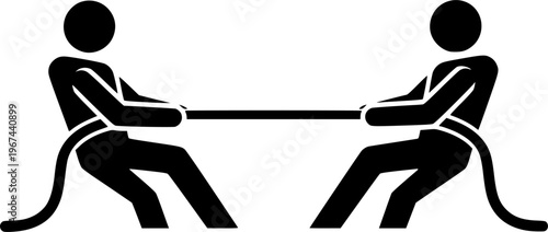 Tug-of-war Icon Competition Conflict Black and White Minimalist Design
