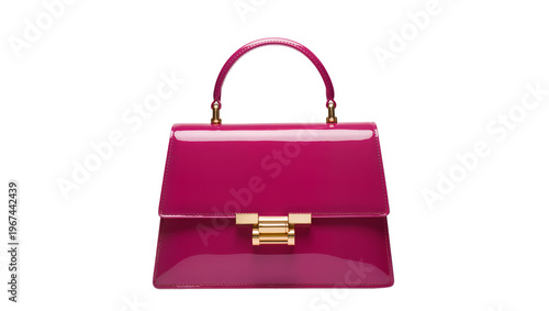 Картината върху платно Glossy magenta handbag with gold hardware, isolated on transparent background