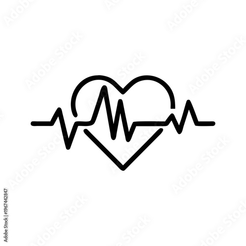 Heartbeat ECG Line Icon. Heart Pulse, Cardiogram Wave, Medical Vital Sign Monitor Outline Vector