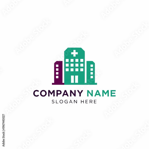 Hospital Building Logo with Cross Symbol and Modern Design.