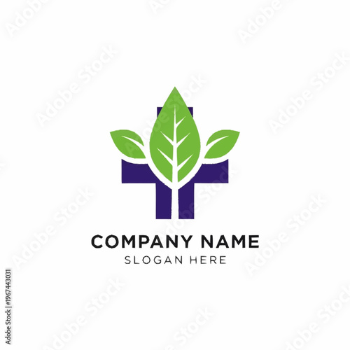 Medical Cross with Leaf Design for Healthcare Company Logo.