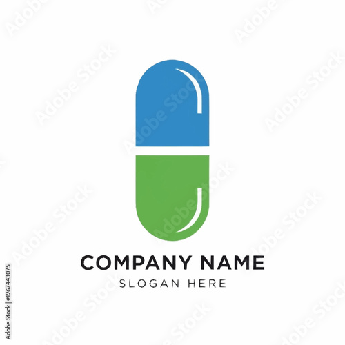 Bild auf Leinwand Minimalist Capsule Pill Logo Design with Blue and Green Colors for Pharmaceutical Company