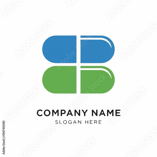 Pharmaceutical Logo Design Featuring Blue and Green Pill Capsules.