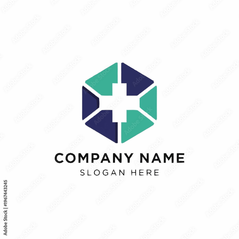 Fototapeta premium Hexagon Medical Cross Logo - A modern and geometric design for healthcare, pharmaceutical, or medical companies, featuring a stylized cross within a hexagon sha